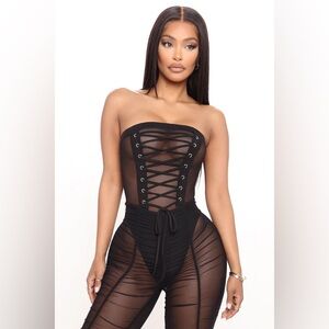 Black Strapless Lace-Up Bodysuit